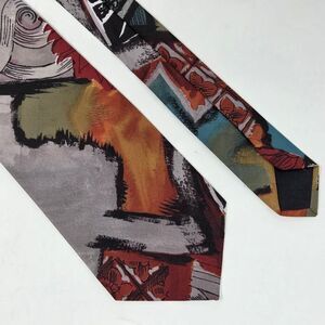 DIMARO ELEGANTE POLYESTER TIE RED GRAY ABSTRACT PAINTING 3.75" X 57" RETRO USA